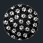 Pattern Of Paws, Dog Paws, White Paws Dartboard<br><div class="desc">Cute,  fun and adorable pattern with white paws on black background. Modern and trendy gift,  perfect for the dog lover in your life.</div>