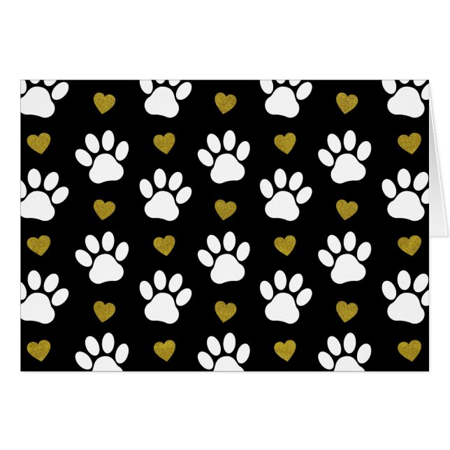 Pattern Of Paws, Dog Paws, White Paws, Gold Hearts (Front Horizontal)