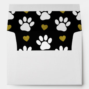 Pattern Of Paws, Dog Paws, White Paws, Gold Hearts Envelope