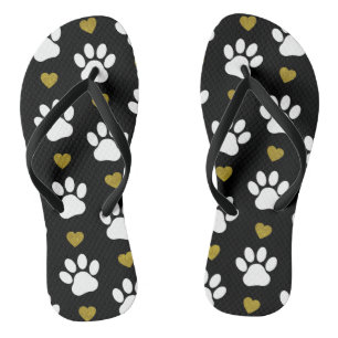 Pattern Of Paws, Dog Paws, White Paws, Gold Hearts Thongs