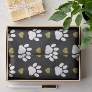 Pattern Of Paws, Dog Paws, White Paws, Gold Hearts Tissue Paper