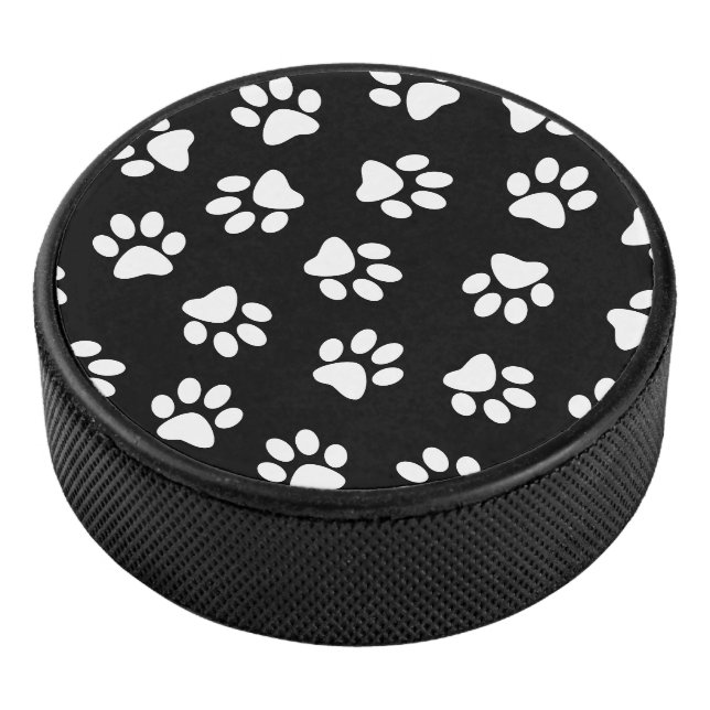Pattern Of Paws, Dog Paws, White Paws Hockey Puck (3/4)