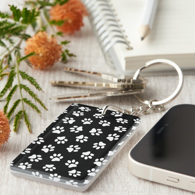 Pattern Of Paws, Dog Paws, White Paws Key Ring (Front Right)