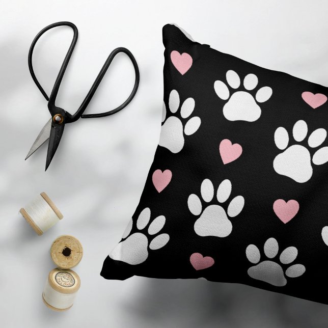 Pattern Of Paws, Dog Paws, White Paws, Pink Hearts Pillowcase (Creator Uploaded)