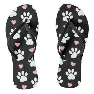 Pattern Of Paws, Dog Paws, White Paws, Pink Hearts Thongs