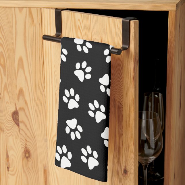 Pattern Of Paws, Dog Paws, White Paws Tea Towel (Thirds Fold)