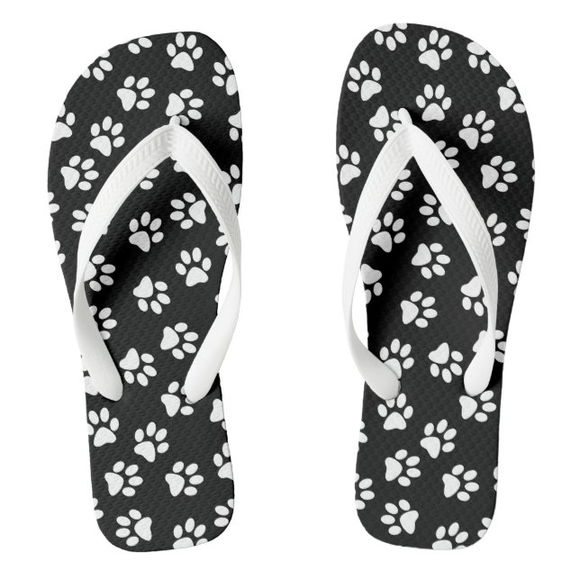 Pattern Of Paws, Dog Paws, White Paws Thongs (Footbed)