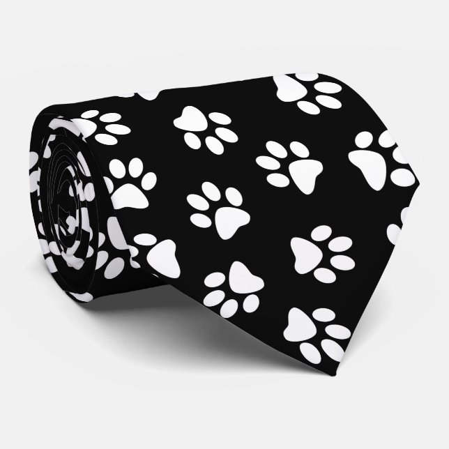 Pattern Of Paws, Dog Paws, White Paws Tie (Rolled)