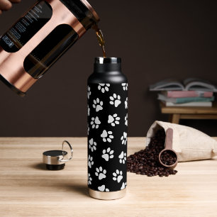 Pattern Of Paws, Dog Paws, White Paws Water Bottle