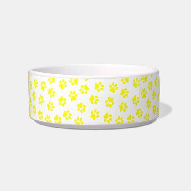 Pattern Of Paws, Dog Paws, Yellow Paws Bowl (Front)