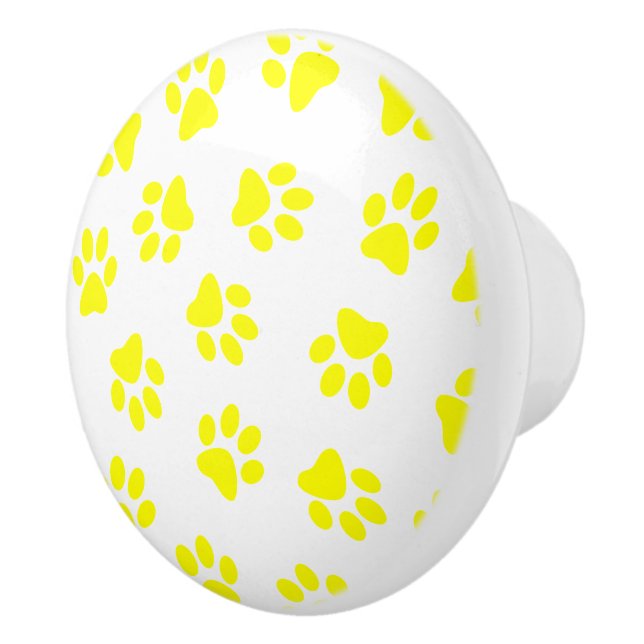 Pattern Of Paws, Dog Paws, Yellow Paws Ceramic Knob (Right)