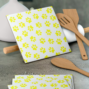 Pattern Of Paws, Dog Paws, Yellow Paws Ceramic Tile