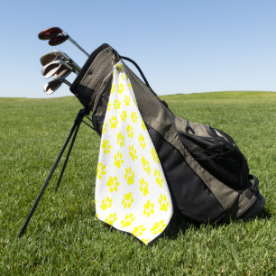Pattern Of Paws, Dog Paws, Yellow Paws Golf Towel