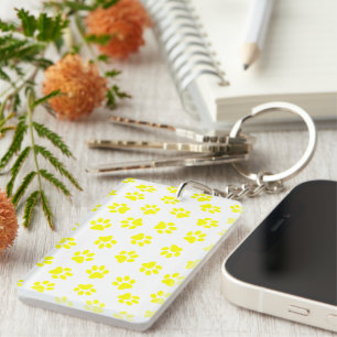 Pattern Of Paws, Dog Paws, Yellow Paws Key Ring