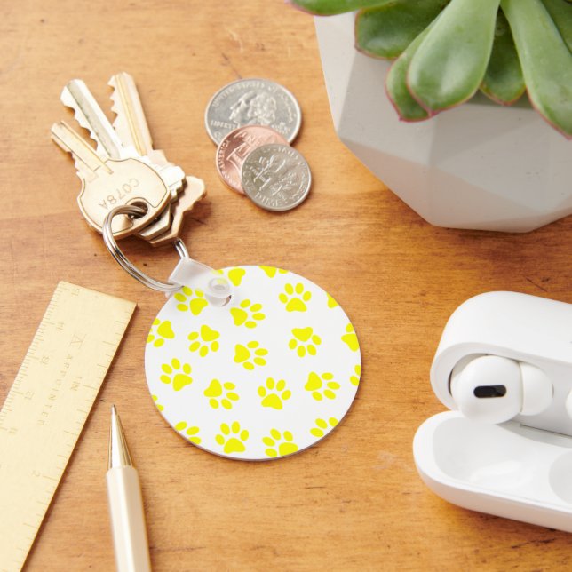 Pattern Of Paws, Dog Paws, Yellow Paws Key Ring (Desk)
