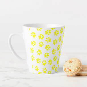 Pattern Of Paws, Dog Paws, Yellow Paws Latte Mug