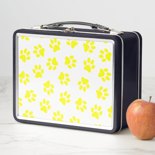 Pattern Of Paws, Dog Paws, Yellow Paws Metal Lunch Box (In Situ)