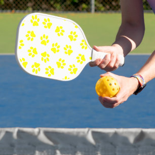 Pattern Of Paws, Dog Paws, Yellow Paws Pickleball Paddle