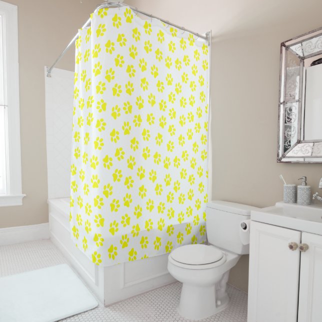 Pattern Of Paws, Dog Paws, Yellow Paws Shower Curtain (In Situ)