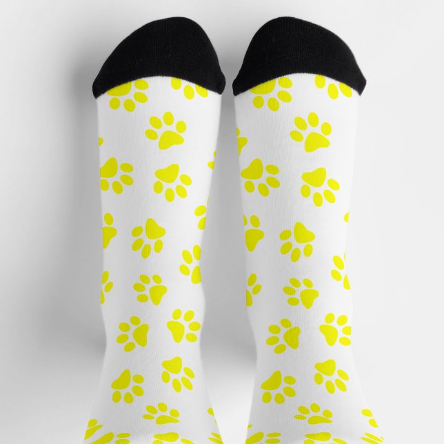Pattern Of Paws, Dog Paws, Yellow Paws Socks (Top)