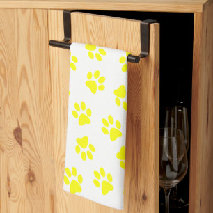 Pattern Of Paws, Dog Paws, Yellow Paws Tea Towel