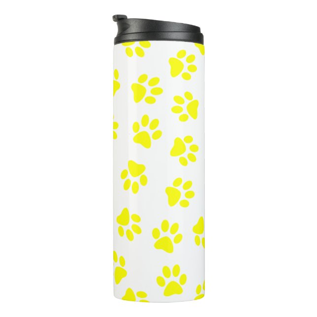 Pattern Of Paws, Dog Paws, Yellow Paws Thermal Tumbler (Rotated Right)