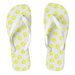Pattern Of Paws, Dog Paws, Yellow Paws Thongs