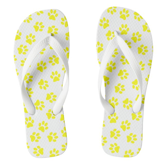 Pattern Of Paws, Dog Paws, Yellow Paws Thongs (Footbed)
