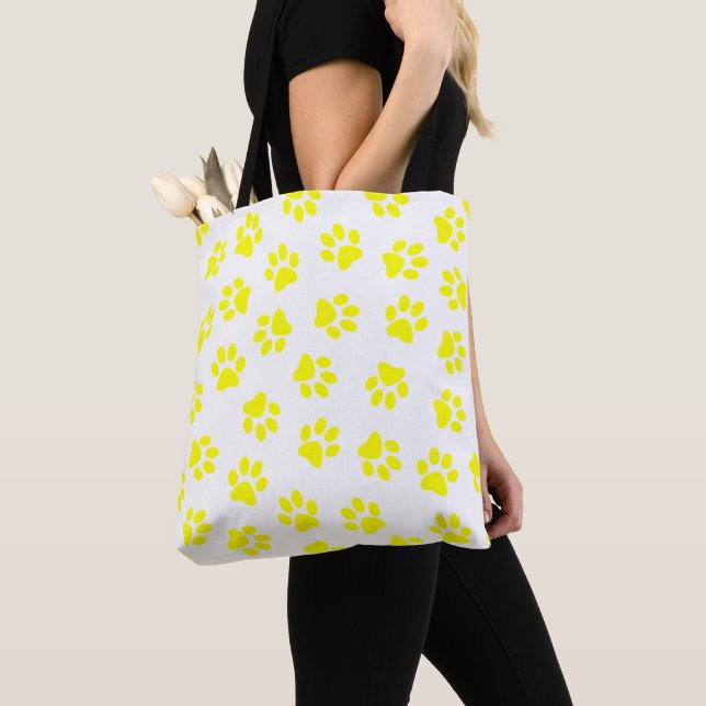 Pattern Of Paws, Dog Paws, Yellow Paws Tote Bag (Close Up)