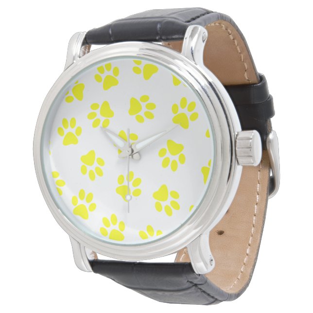 Pattern Of Paws, Dog Paws, Yellow Paws Watch (Angled)