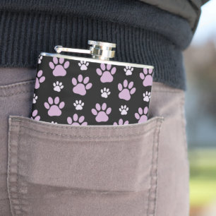 Pattern Of Paws, Lilac Paws, Dog Paws, Paw Prints Hip Flask