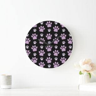 Pattern Of Paws, Lilac Paws, Dog Paws, Paw Prints Large Clock