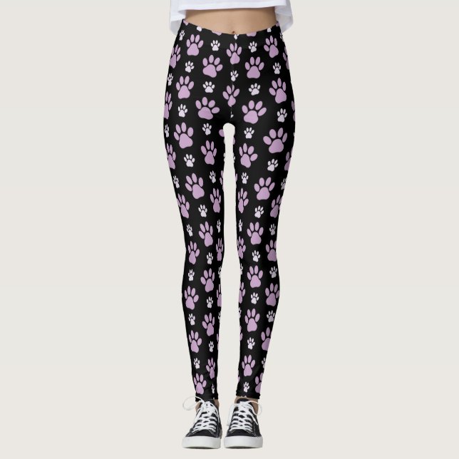 Pattern Of Paws, Lilac Paws, Dog Paws, Paw Prints Leggings (Front)