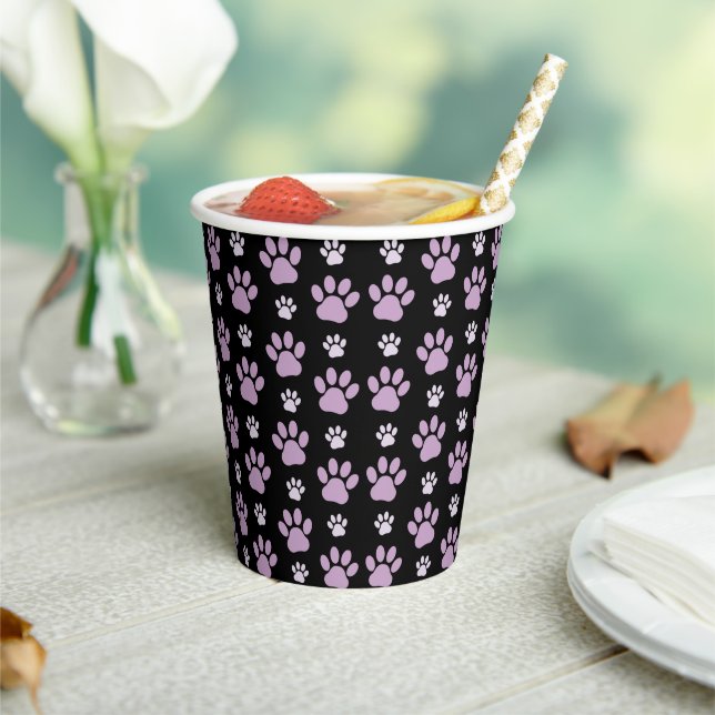 Pattern Of Paws, Lilac Paws, Dog Paws, Paw Prints Paper Cups (Insitu)