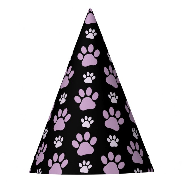 Pattern Of Paws, Lilac Paws, Dog Paws, Paw Prints Party Hat (Front)