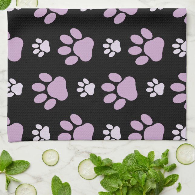 Pattern Of Paws, Lilac Paws, Dog Paws, Paw Prints Tea Towel (Folded)