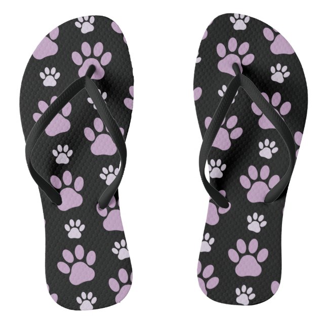 Pattern Of Paws, Lilac Paws, Dog Paws, Paw Prints Thongs (Footbed)