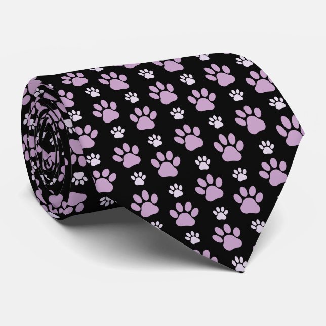 Pattern Of Paws, Lilac Paws, Dog Paws, Paw Prints Tie (Rolled)