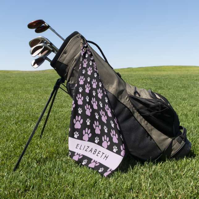 Pattern Of Paws, Lilac Paws, Dog Paws, Your Name Golf Towel (Green)