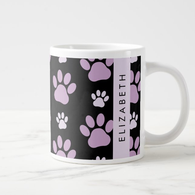 Pattern Of Paws, Lilac Paws, Dog Paws, Your Name Large Coffee Mug (Right)