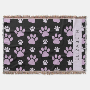 Pattern Of Paws, Lilac Paws, Dog Paws, Your Name Throw Blanket