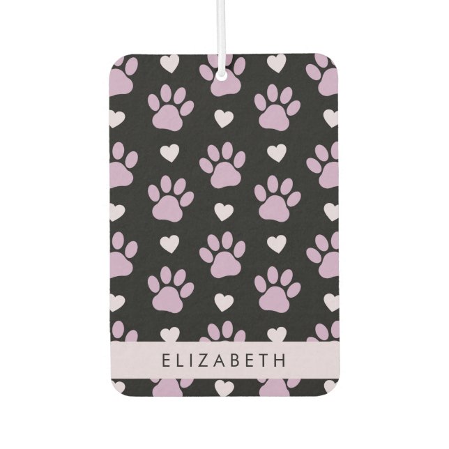 Pattern Of Paws, Lilac Paws, Hearts, Your Name Car Air Freshener (Front)