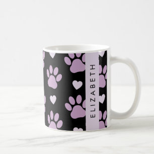 Pattern Of Paws, Lilac Paws, Hearts, Your Name Coffee Mug
