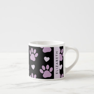 Pattern Of Paws, Lilac Paws, Hearts, Your Name Espresso Cup