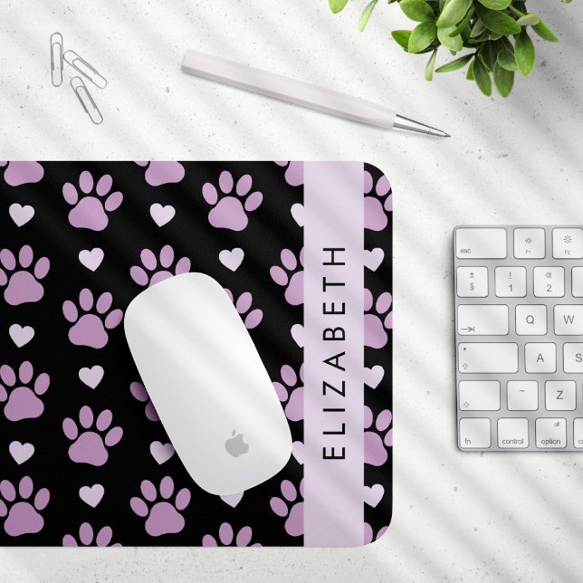 Pattern Of Paws, Lilac Paws, Hearts, Your Name Mouse Pad (Creator Uploaded)