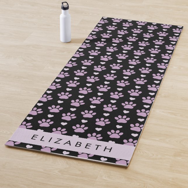 Pattern Of Paws, Lilac Paws, Hearts, Your Name Yoga Mat (In Situ)
