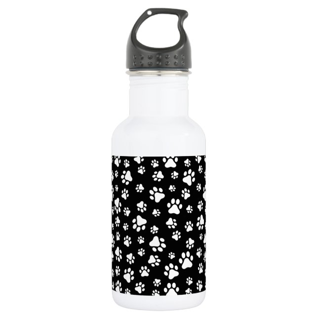 Pattern Of Paws, Paw Prints, Black and White 532 Ml Water Bottle (Front)
