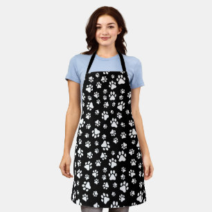 Pattern Of Paws, Paw Prints, Black and White Apron