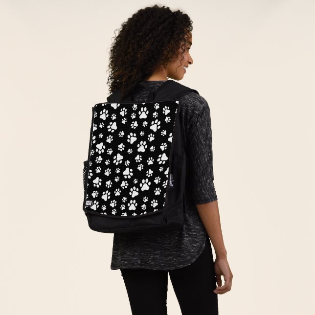 Pattern Of Paws, Paw Prints, Black and White Backpack (Worn)