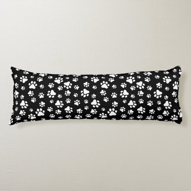 Pattern Of Paws, Paw Prints, Black and White Body Cushion (Front)